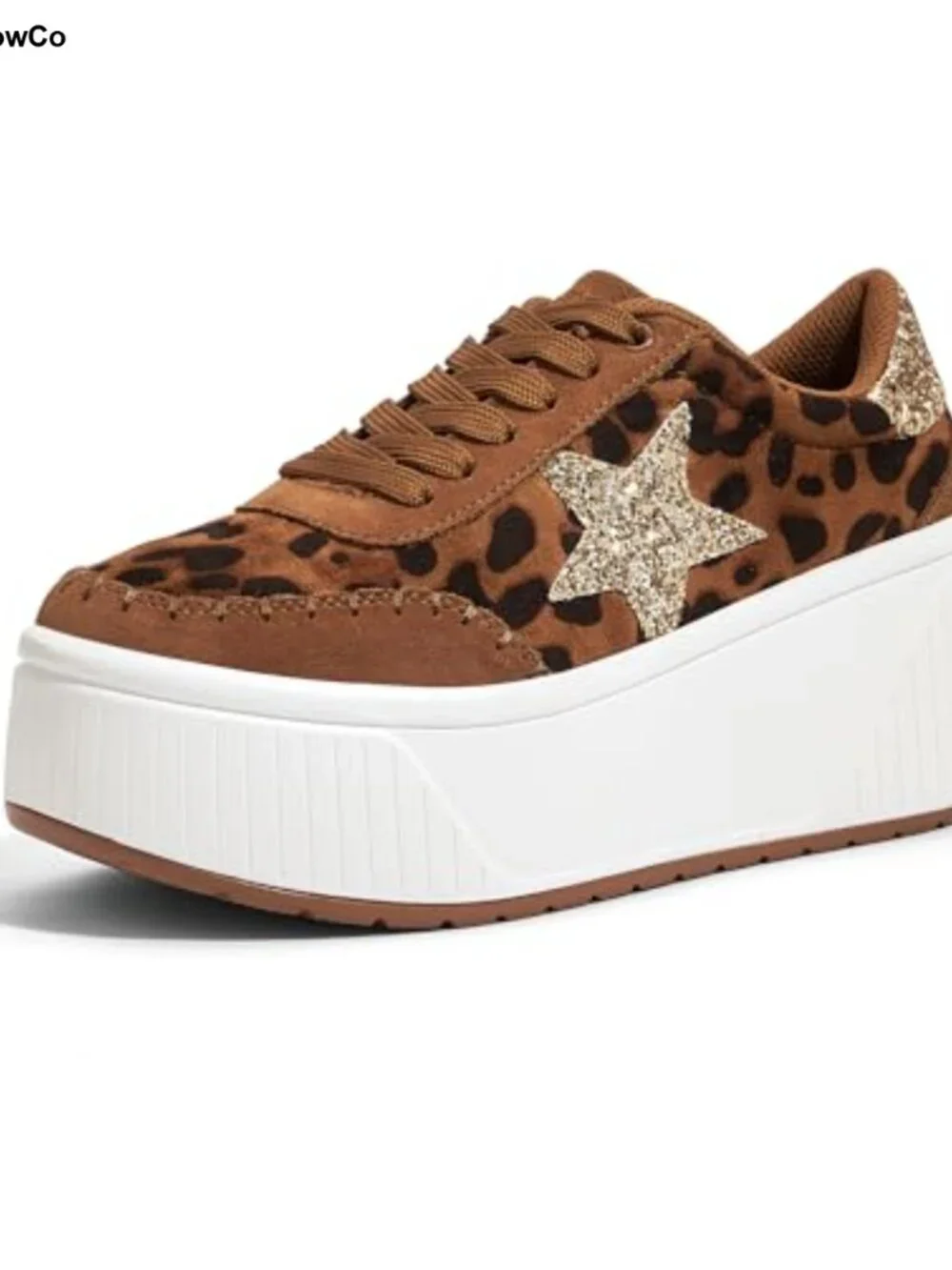Chunky Platform Sneakers Wedge Walking Shoes Glitter Star Suede Thick Sole